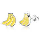 Banana PONEES Fashion Cartoon Fruit 925 Sterling Silver Yellow Banana Earrings For Women Girls Kids