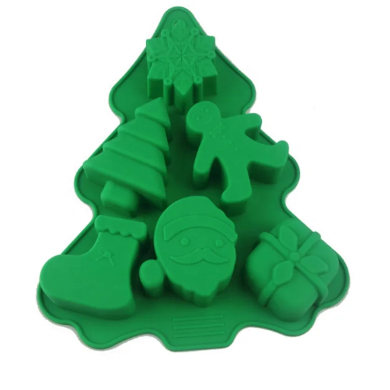 6 Cavity Silicone Cake Mould 6 Holes Christmas Pancake Tree Snowman Gift Box DIY Silicon Baking Mold