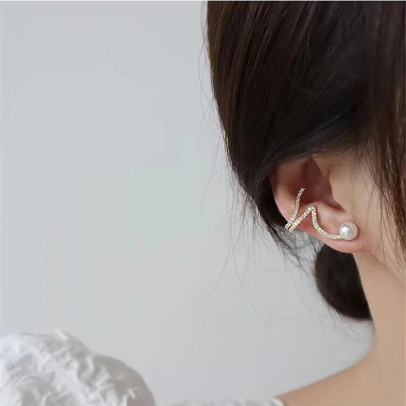 S925 Silver Needle Pearl Inlaid diamond Wavy fashion Stud Earrings Wholesale Ear Cuff Wedding Engagement Jewelry