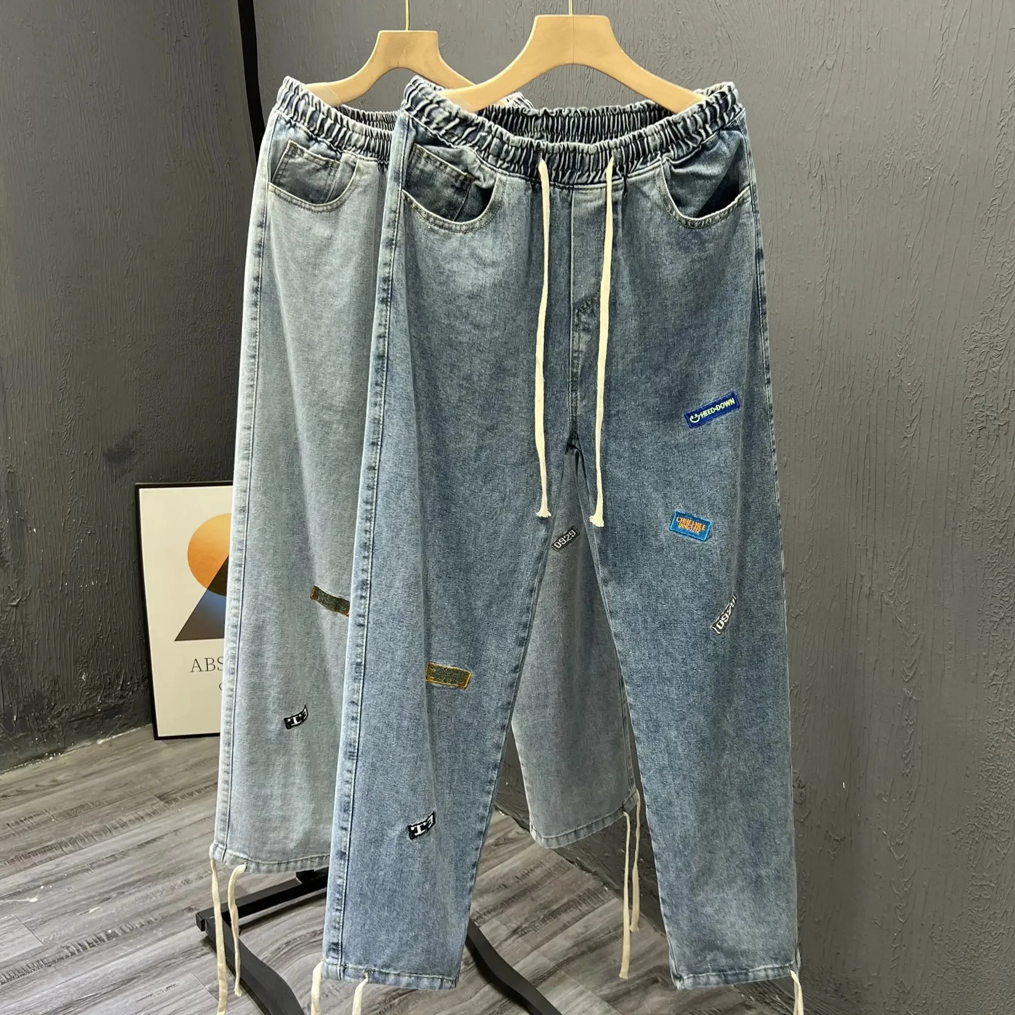 2024 plus size men's jeans Denim All Cotton flared Leg bottom Men Jeans Ripped Fashion Denim Pants Cool stacked Jeans