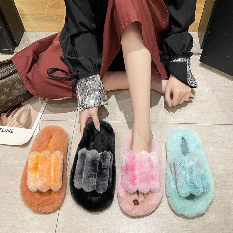 platform fluffy slippers