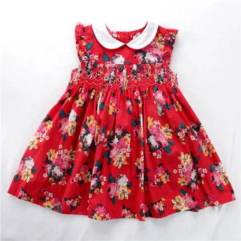 wholesale smocked clothing for girls dresses flower floral handmade kids outfit children's clothes B041058
