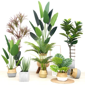 Home Garden Ornaments Plastic Plant Outdoor Artificial Plants Potted Monstera Bonsai Ficus Tree Artificial Palm Tree Banana Tree