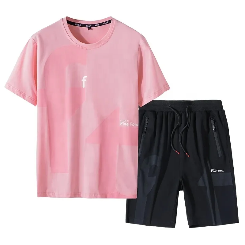 Wholesale high quality short men's sets 100% cotton short sleeve T-shirts and shorts Men's wear Men's 2 piece short sets