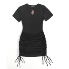 Women Women Ruched Drawstring Bodycon Dress Short Sleeve T Shirt Dress Ladies Solid Skinny Elegant Dress