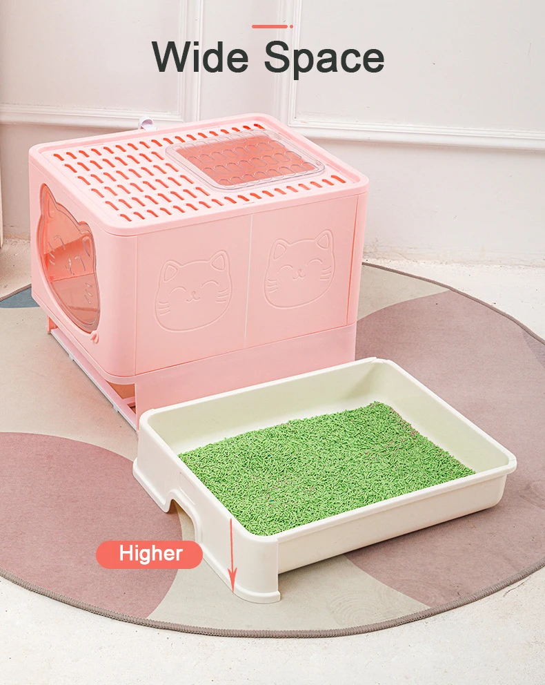 Arenero Cerrado Para Gato Cartoon Fully Enclosed Toilet Foldable Hidden