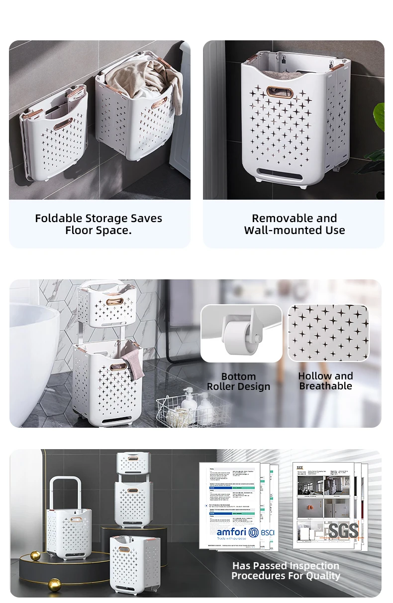 product wanuo 2 tier collapsible laundry basket breathable mildew proof laundry basket plastic laundry basket with wheels-3