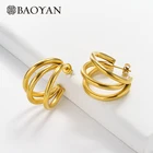 Pearl BAOYAN Wholesale Women Butterfly Stud Drop Pearl Gold Stainless Steel Hoop Earrings