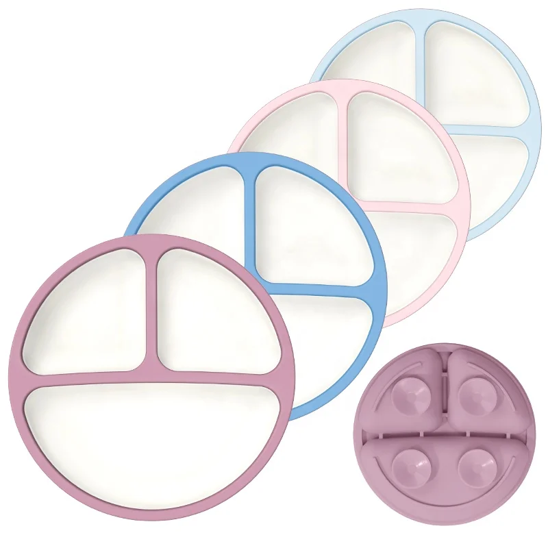 Wellfine Bpa Free Suction Silicone Baby Divided Plate for Kids Children's Breast Dinner Toddlers Food Feeding Set Silicon Plates