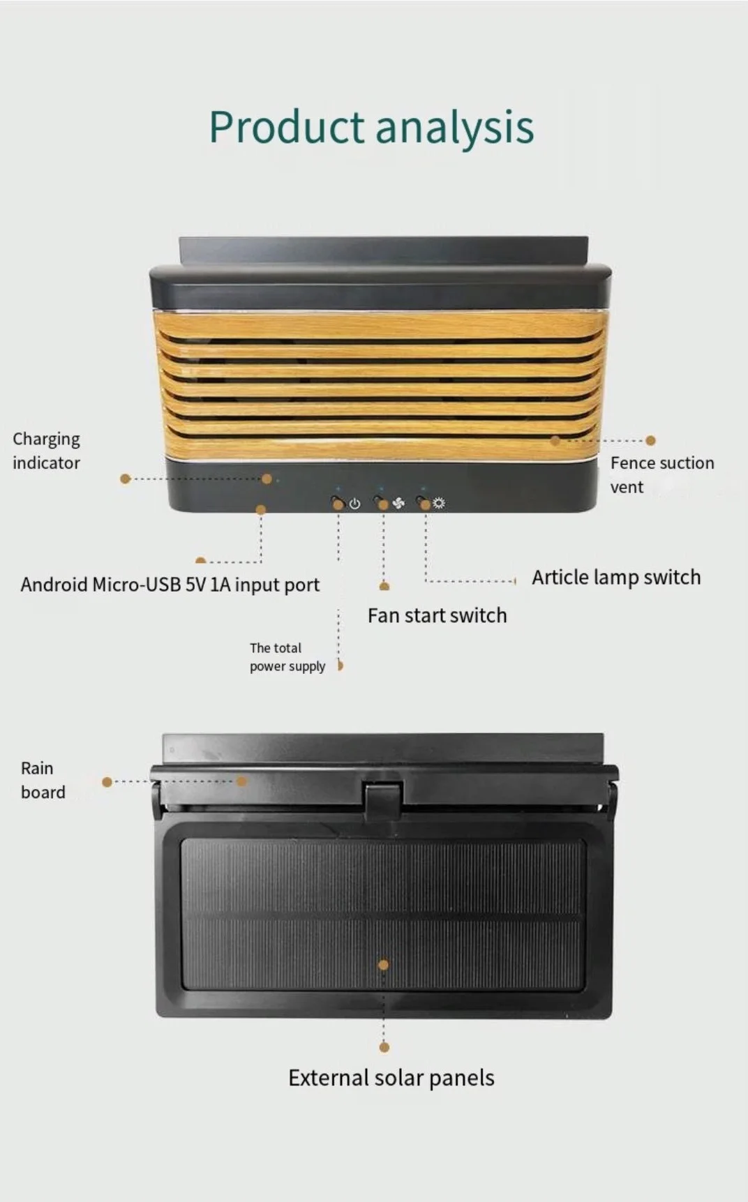 Usb Charging Ventilation Fan, Solar, 25 W, ABS - detail 16