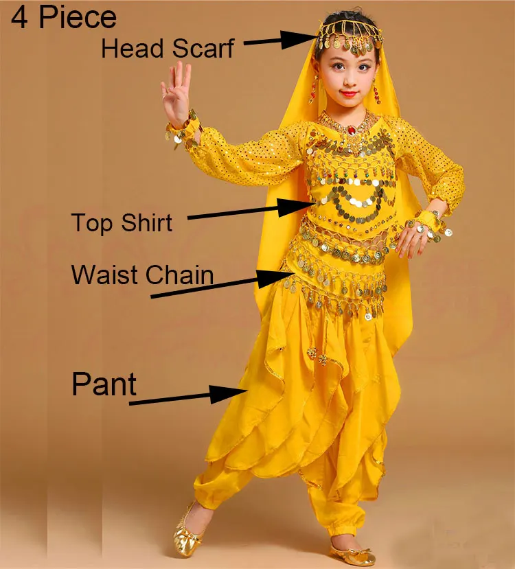 Long Sleeve Kid Girls Belly Dancing Costume Set Kids Performance Indian