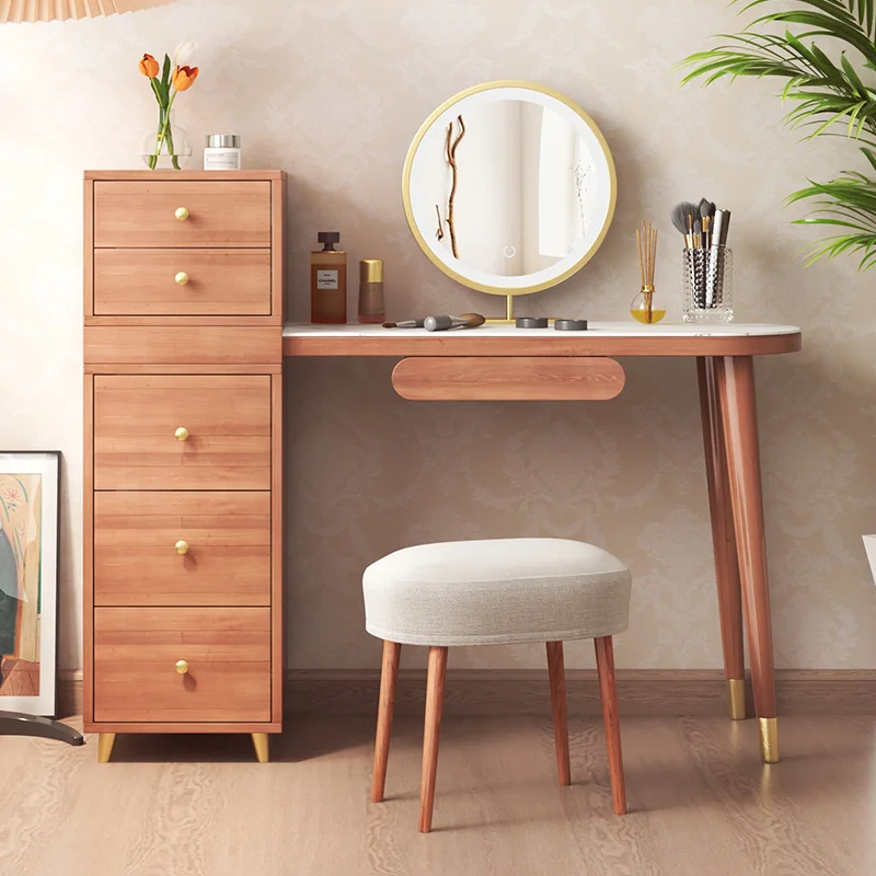 Simple Style Large Capacity Storage Wooden Bedroom Furniture Makeup Dressing Table with Mirror