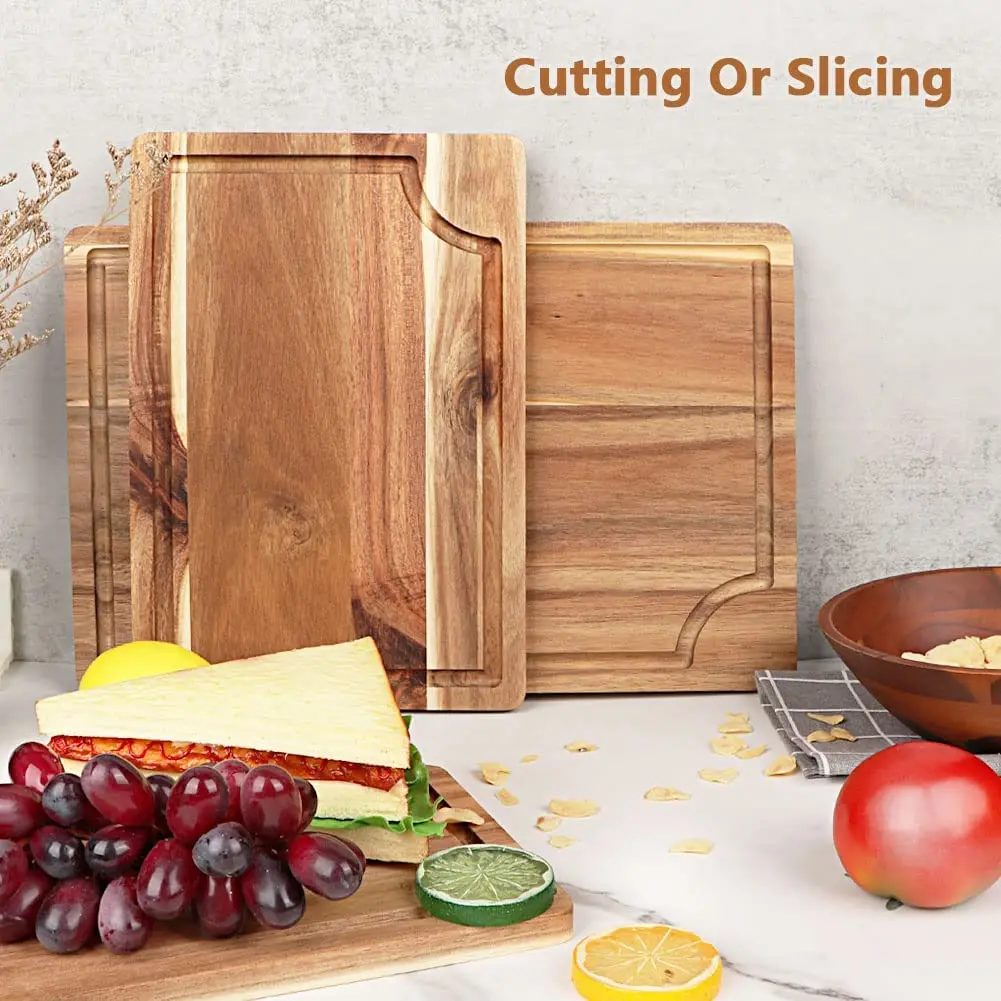 product acacia wood cutting board set with juice tank-1