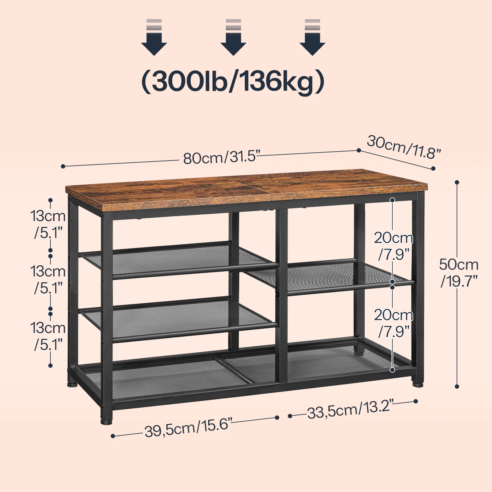 Industrial Style 3 Tier Wooden Hallway Shoe Storage Bench Large Shoe Rack Stand For 6/8/10/12 Pairs Shoes Organizer With Seat