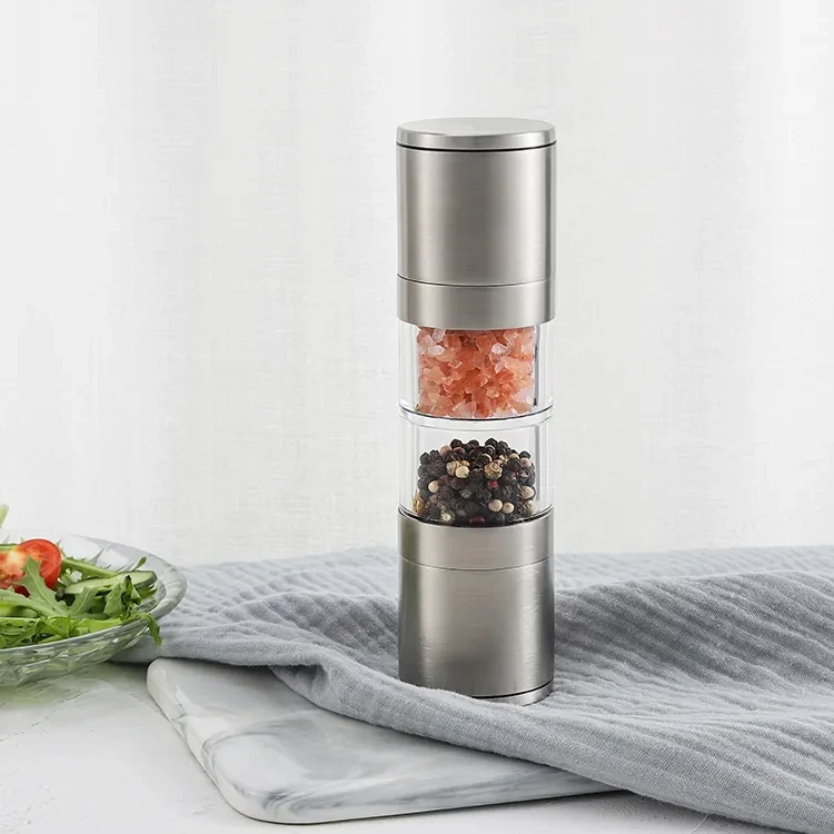 Stainless steel pepper mill automatic electronic thumb salt and pepper grinder set of 2 with stand