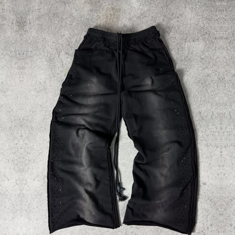 Men's High Street Acid Wash Cotton Sweatpants Relax Track Pants Multiple Pockets Solid Striped Wide Leg Outdoor Essentials Baggy details