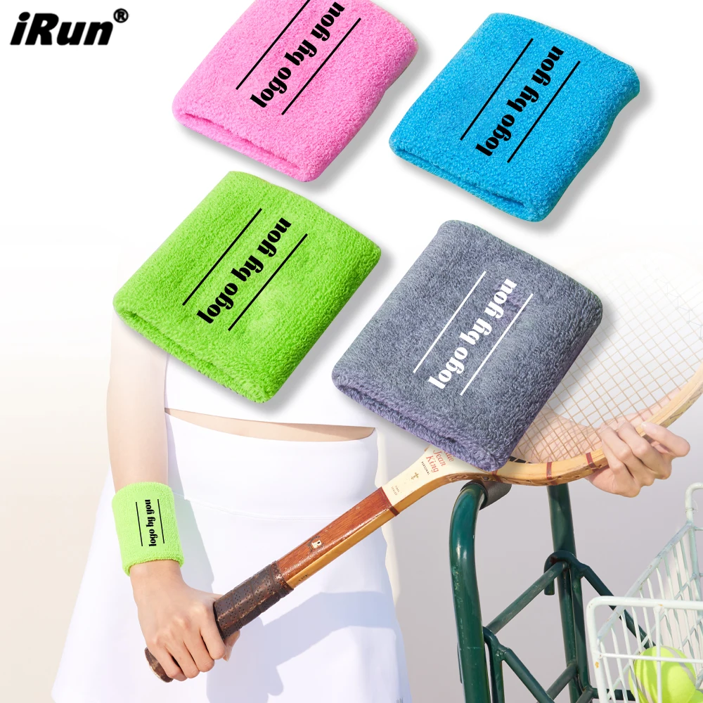 iRun Custom Logo Wide Protection Band Custom Size Tennis Basketball Running Towel Terry Cotton Sports Wristbands Sweatband