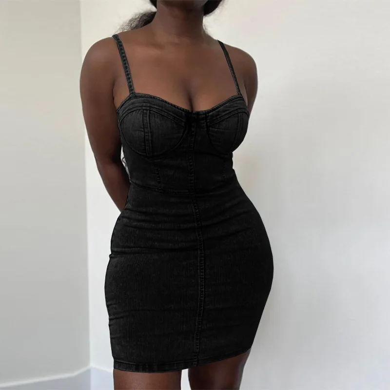 Fashion Sleeveless Maxi Denim Women's Clothing Summer Bodycon Imitated Shredded Plus Szie Jean Dress factory