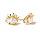 Pearl Hot Selling 18k Gold Plated 925 Sterling Silver Stud Pearl Evil Eye Hamsa Earrings