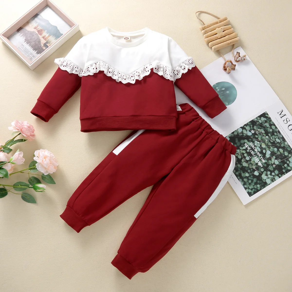 INS style autumn winter toddler girls clothing sets splicing pullover sweatshirt tops+casual pants 2pcs clothes for kids
