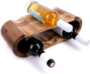 Hot Sale 6 Wine Bottle Holder Free Standing Wooden Wine Rack With 4 Silicone Grip Pads