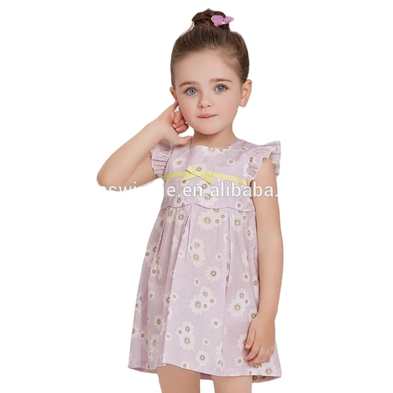 kids girl summer dress print pattern 100% cotton casual style children boutique clothing