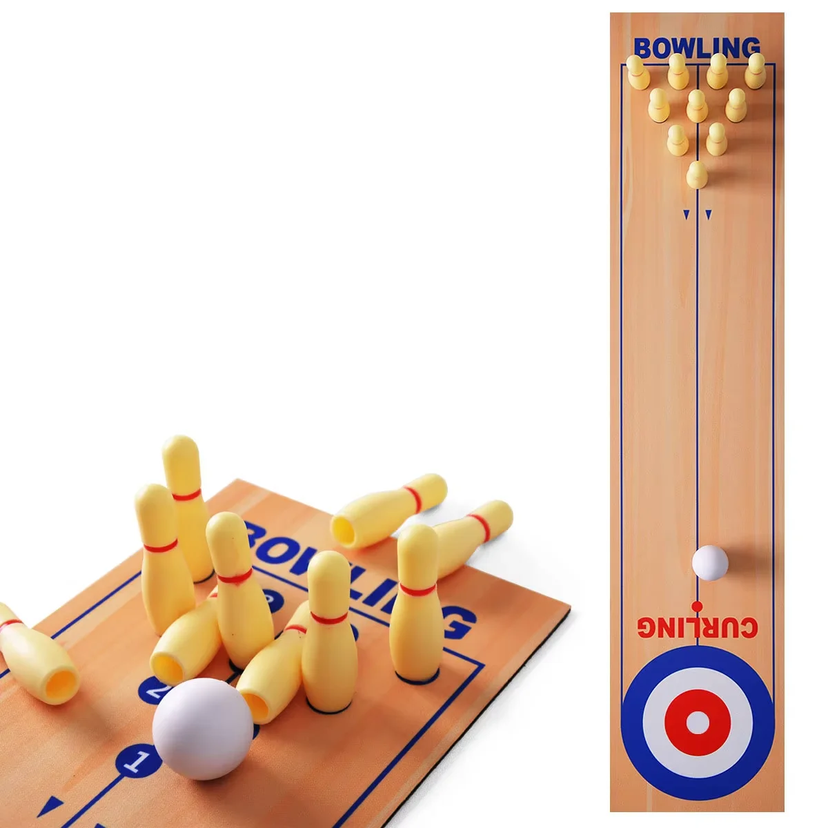 Portable Mini Tabletop Games for Family School Shuffleboard Table 3 in 1Curling Game and Bowling Set