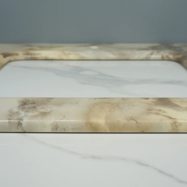 Tarpul Best Price Bathroom Countertop Marble Luminous Custom Size Pattern Desktop Artificial Stone Vanity Top manufacture