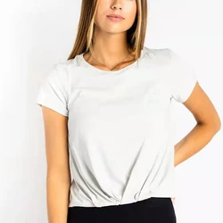 ECBC  Trendy Scrunch Front Hem Short Sleeve Tee Skin Friendly Workout Daily Wear Women T Shirt
