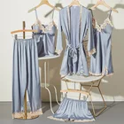 Sleepwear Set Kingcason Custom Logo 5 Pieces Sleepwear Womens Sleep Set Silk Sexy Robes