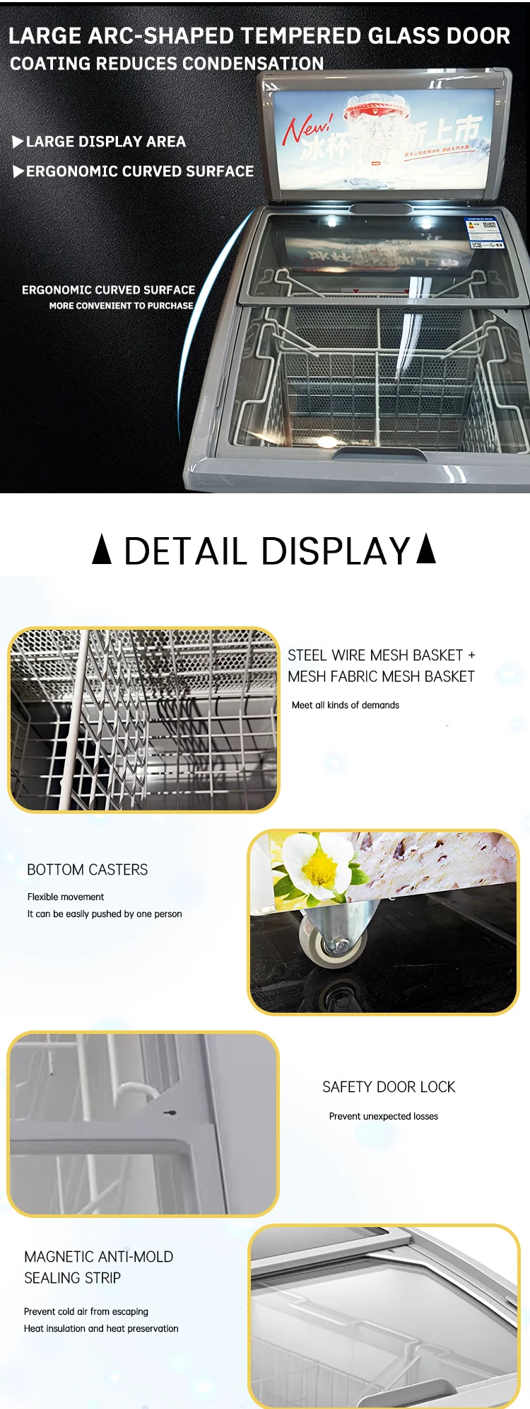 Ice Cream Display Freezer, 500L, Portable - detail 14