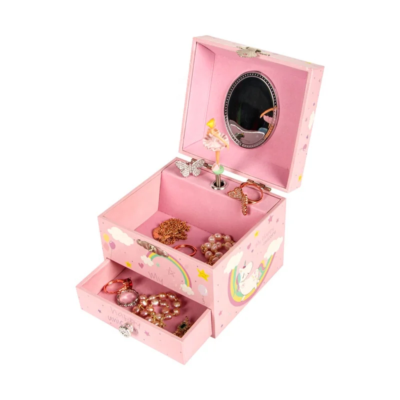 Ever Bright Popular 4-Inch Music Box Small Pink kids  Anime Cartoon musical jewellery box for girls