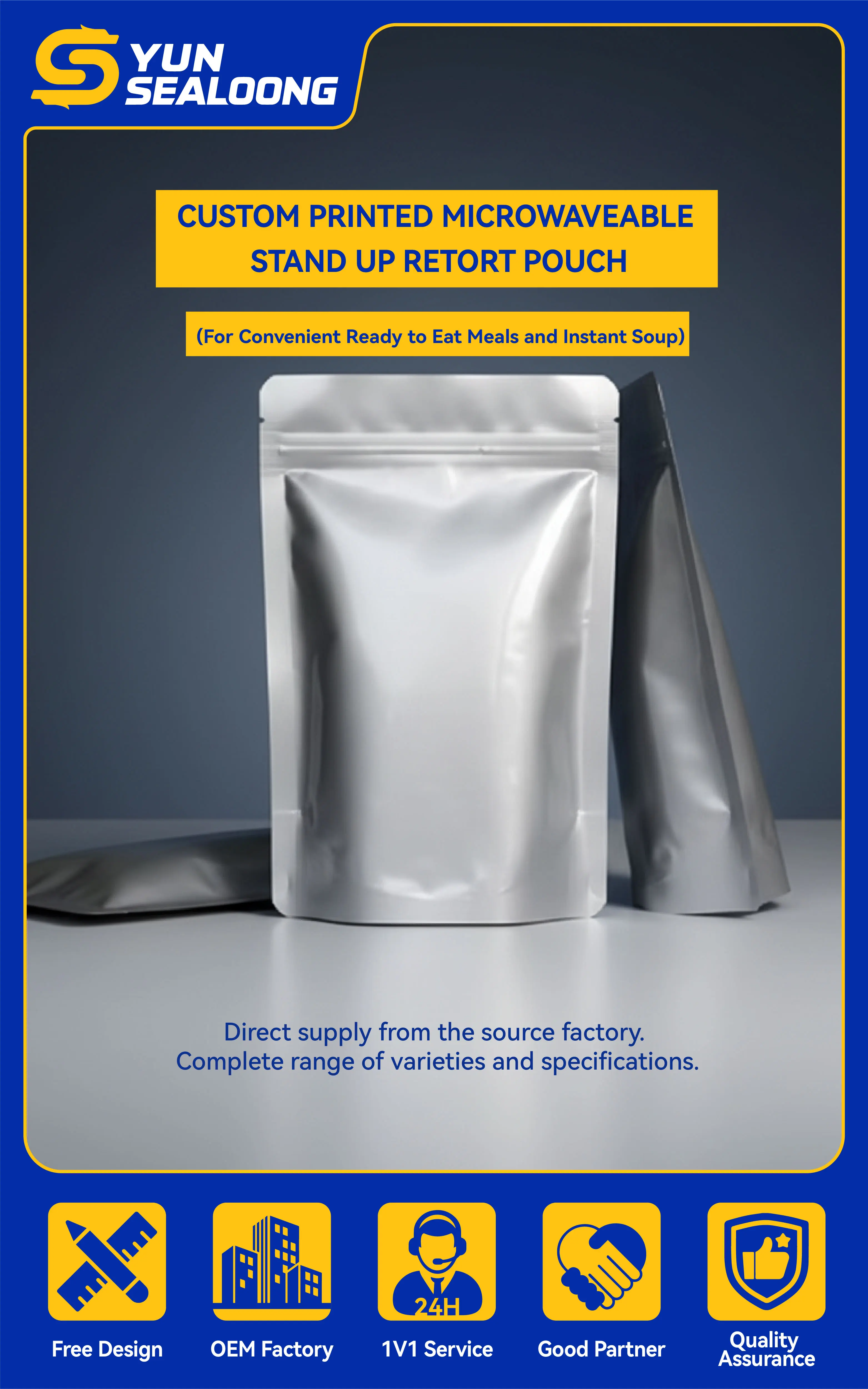 Custom Printed Microwaveable Stand up Retort Pouch for Convenient Ready to Eat Meals and Instant Soup