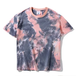 Customized 230g drop shoulder five-point sleeve men's and women's T-shirts retro tie-dye combed cotton mens tshirts
