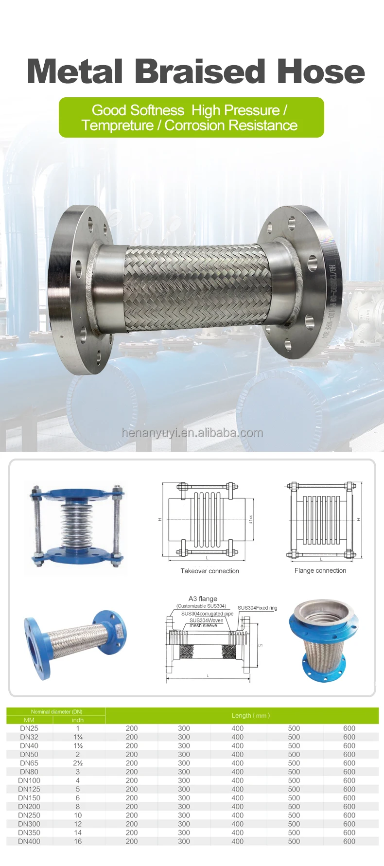 Exhaust Compensator Flanged Bellows Joint Stainless Steel Flexible