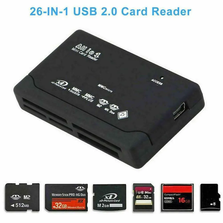 All in 1 One 26 in 1 USB 2.0 External Memory Card Reader High-Speed Adapter Cipher Box Style for PC Laptop Computer Table