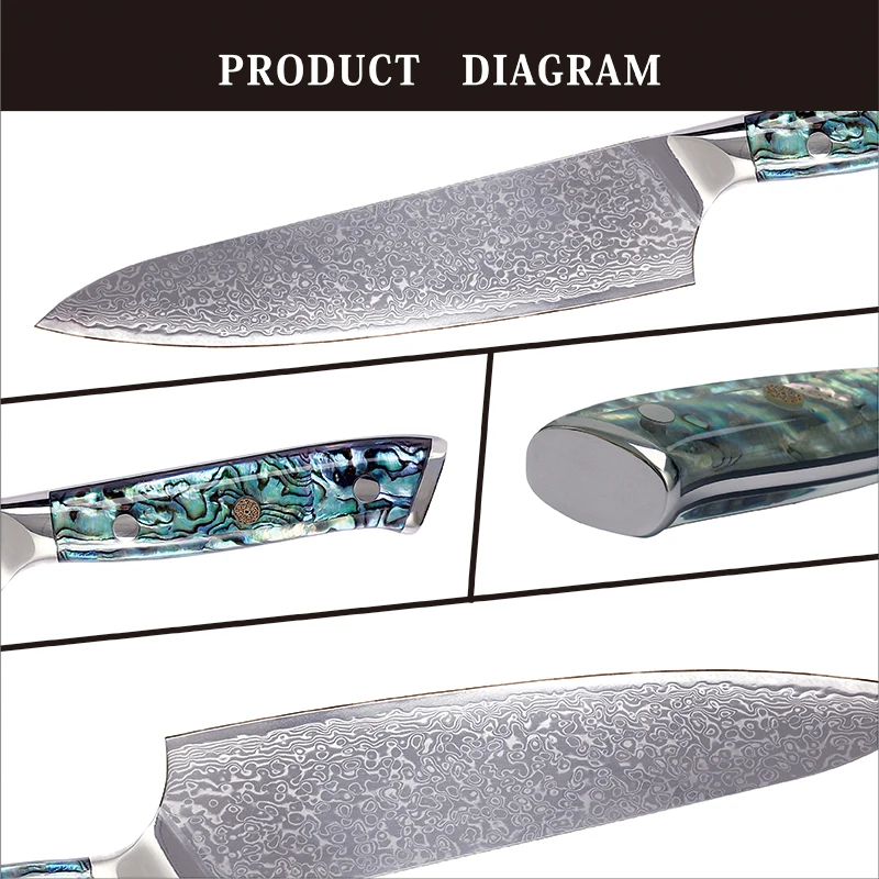 7 Inch Abalone Shell Handle 67 Layer Cuchillo Damasco VG10 Damascus Steel Cleaver Knife