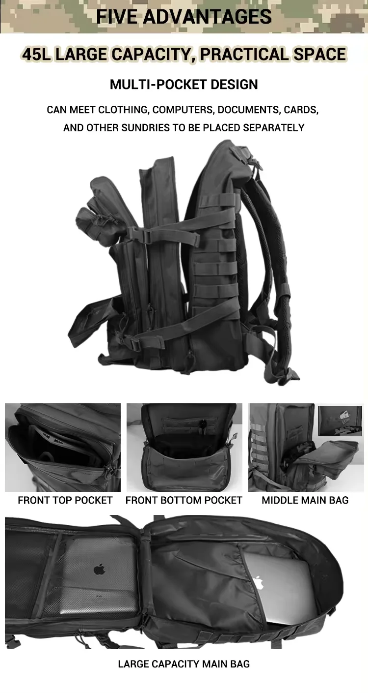 45L Tactical Bag Messenger Outdoor Module Custom Men's Mochila Tactica Hiking Bags Oxford Tactical Backpacks For Men