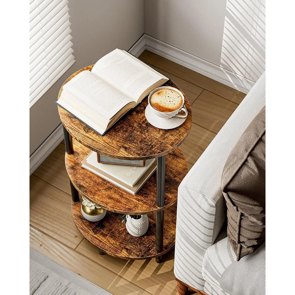 3-Tier Small Round Side Table Easy Assembly Wood Metal Design for Bedroom & Living Room Coffee Tables details