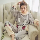 Set Women Pijama 2021 Home Velvet Korean Winter Fancy 2 Pieces Set Big Size Embroidered Women Long Sleeved Negligee Pijama