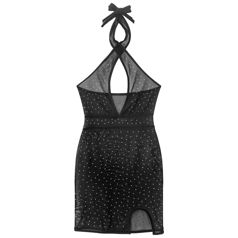 Womens Sparkling Rhinestone Sheer Mesh Halter Backless Mini Dress For Nightclub Buy Sexy 8205