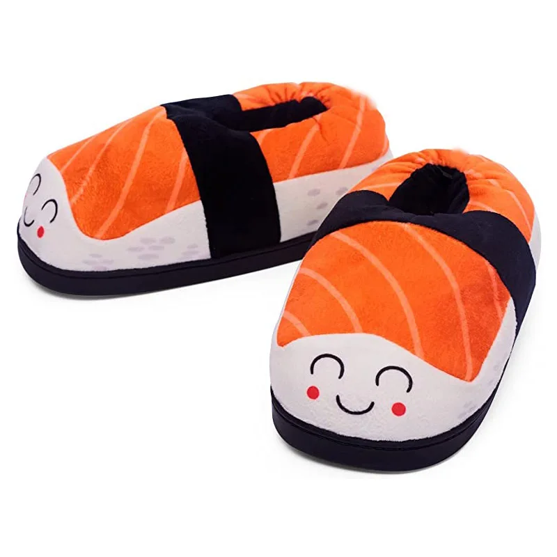 Smiley Sushi Design Funky Plush Slippers Personalized Cartoon Plush Slippers  - Buy Plush Slippers,Food Slippers,Custom Child Slipper Product on  