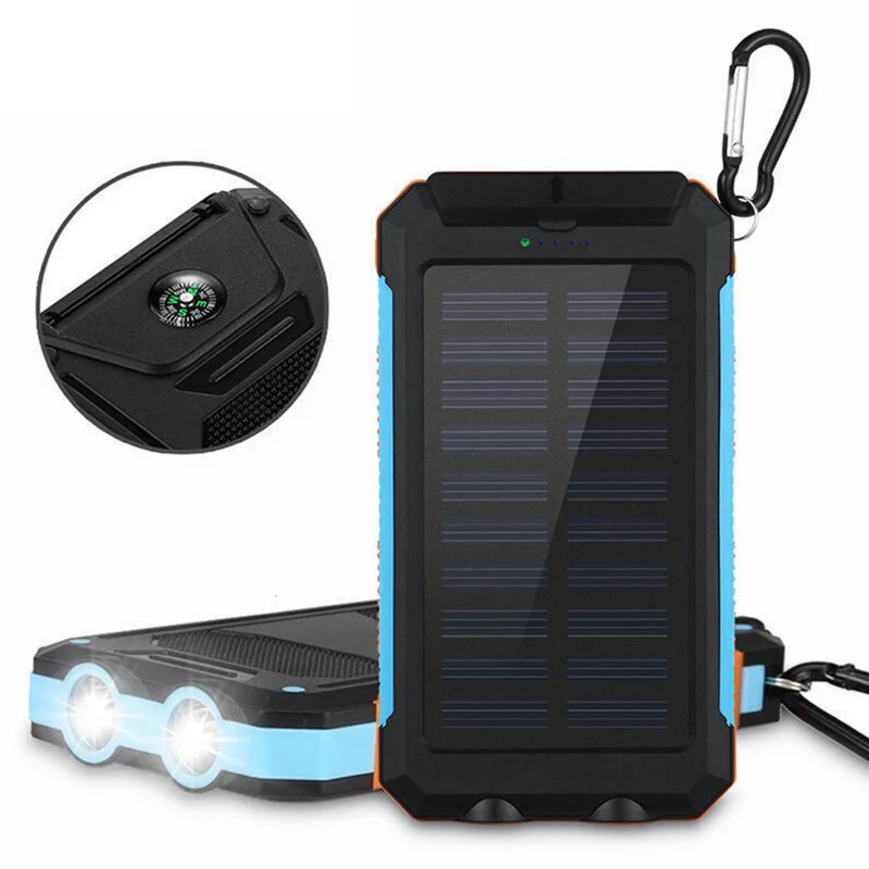 Deux Ports USB Chargeur Portable Solaire avec Lampes De Poche LED Asarly Batterie Externe Solaire 20000mah Solar Power Bank D'énorme Capacité Imperméable avec Boussole 