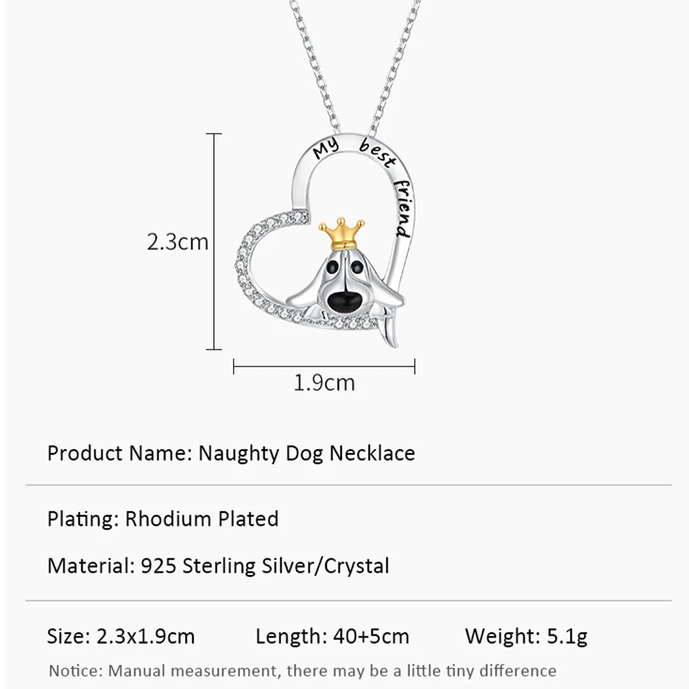 CDE YN1056 Cute Animal Jewelry Solid 925 Sterling Silver Dog Necklace Rhodium Plated Heart-Shaped Collar De Plata Necklace Women