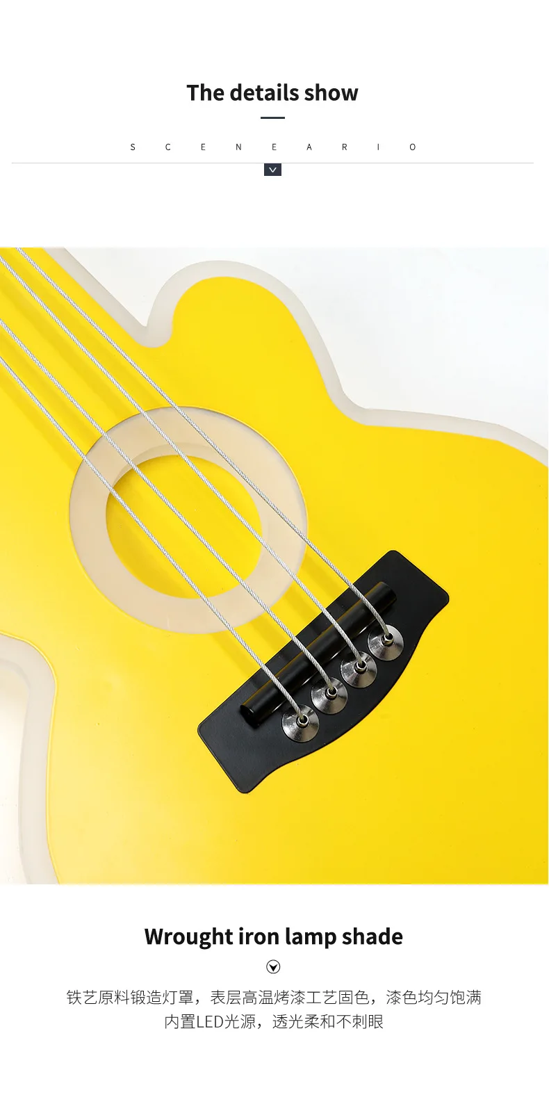 Children Guitar Ceiling Lamp Remote Control Kids Room Bar Home Party Dimmable Atmosphere RGB Led Ceiling Chandelier