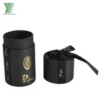 China Supplier Decorative Custom Design Luxury Black Packaging Paper Tube For Essential Oil Bottle Perfume Candle With Ribbon
