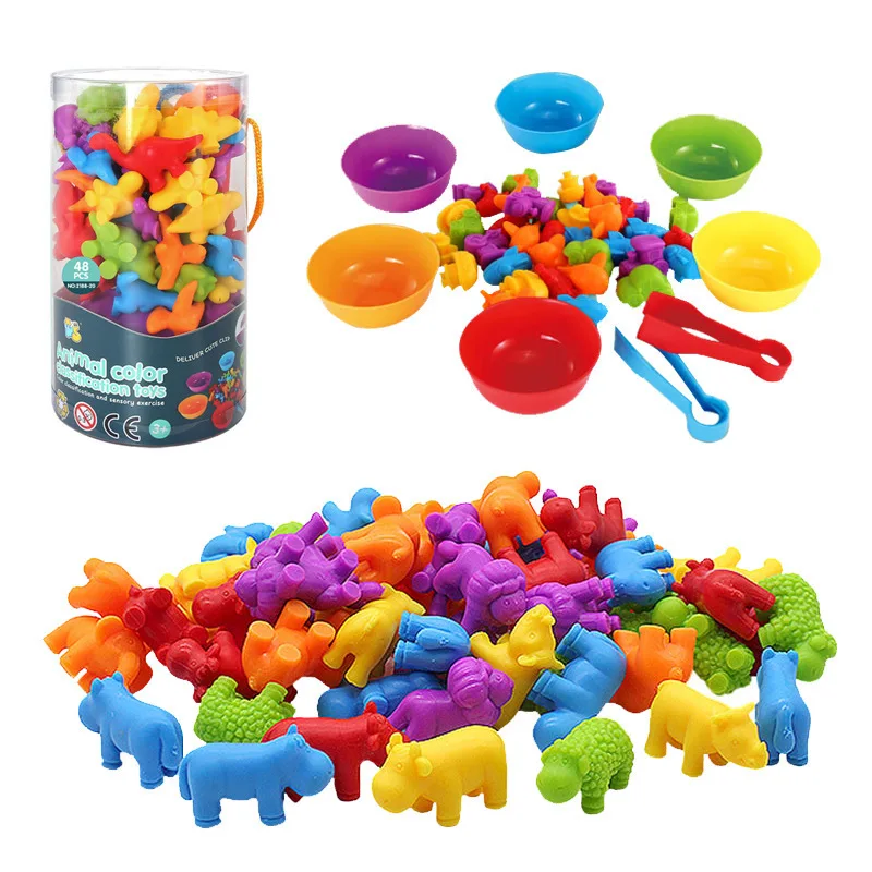 2023 Kids Sensory Educational Counting Dinosaur Animal Cognition Shape Matching Game Sorting Cups Color Classification Baby Toy