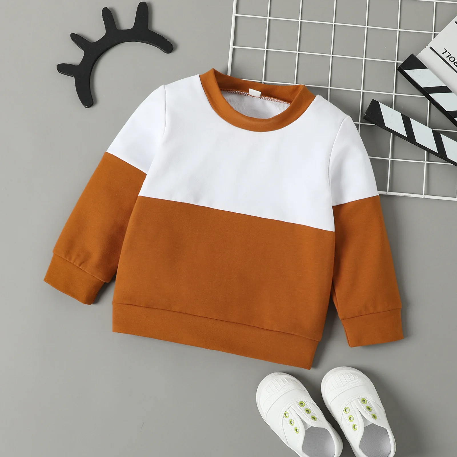 New style autumn boys color matching sweatshirt suit fashion casual pullover crew neck sweatshirt sets for kids