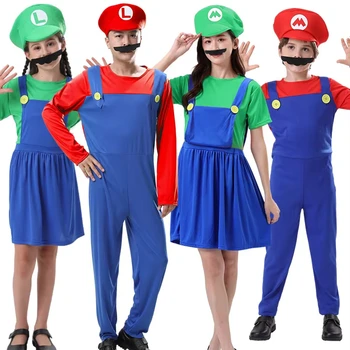 Adult Men boy girl Family Cosplay Mario Bros And Luigi Women Mary Princess Party Fancy Dress Halloween Costume Kids