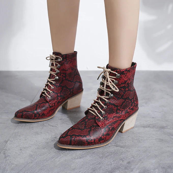 lace up snake print boots